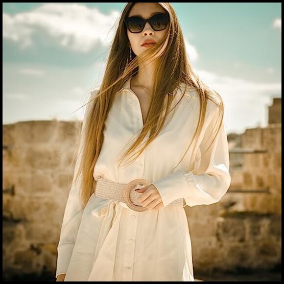 Braided Straw Dress Belts with Wooden Buckle - Wide Waist Belts for Summer main image 7